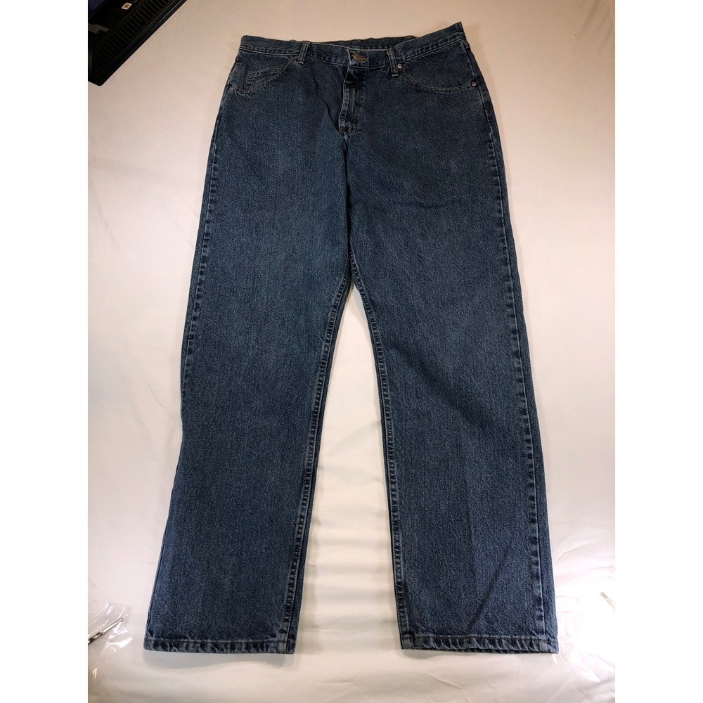 Wrangler Relaxed Fit Jeans Mens 38x34 Blue Denim Straight Leg 97601VR
